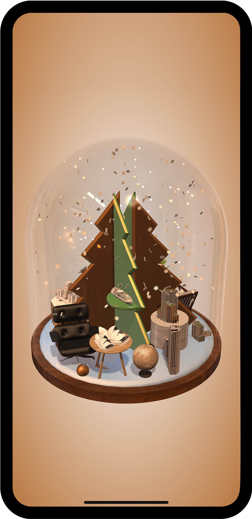 Snow globe launch in action